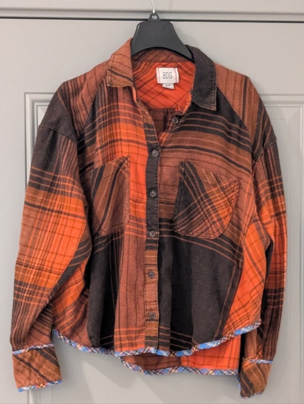Women's BDG Orange Brown Plaid Button Down Shirt SP